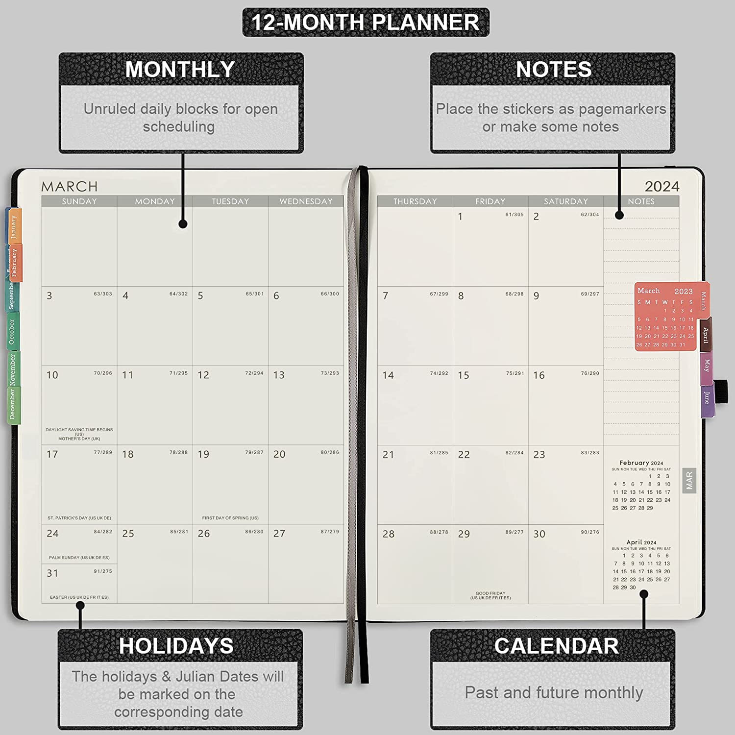 Planner 2023-2024 - 2023-2024 Academic Weekly Monthly Planner, July 2023 - June 2024, 8.5" x 11", Leather Cover with Thick Paper, Back Pocket with Notes Pages - Rose Gold - Image 4